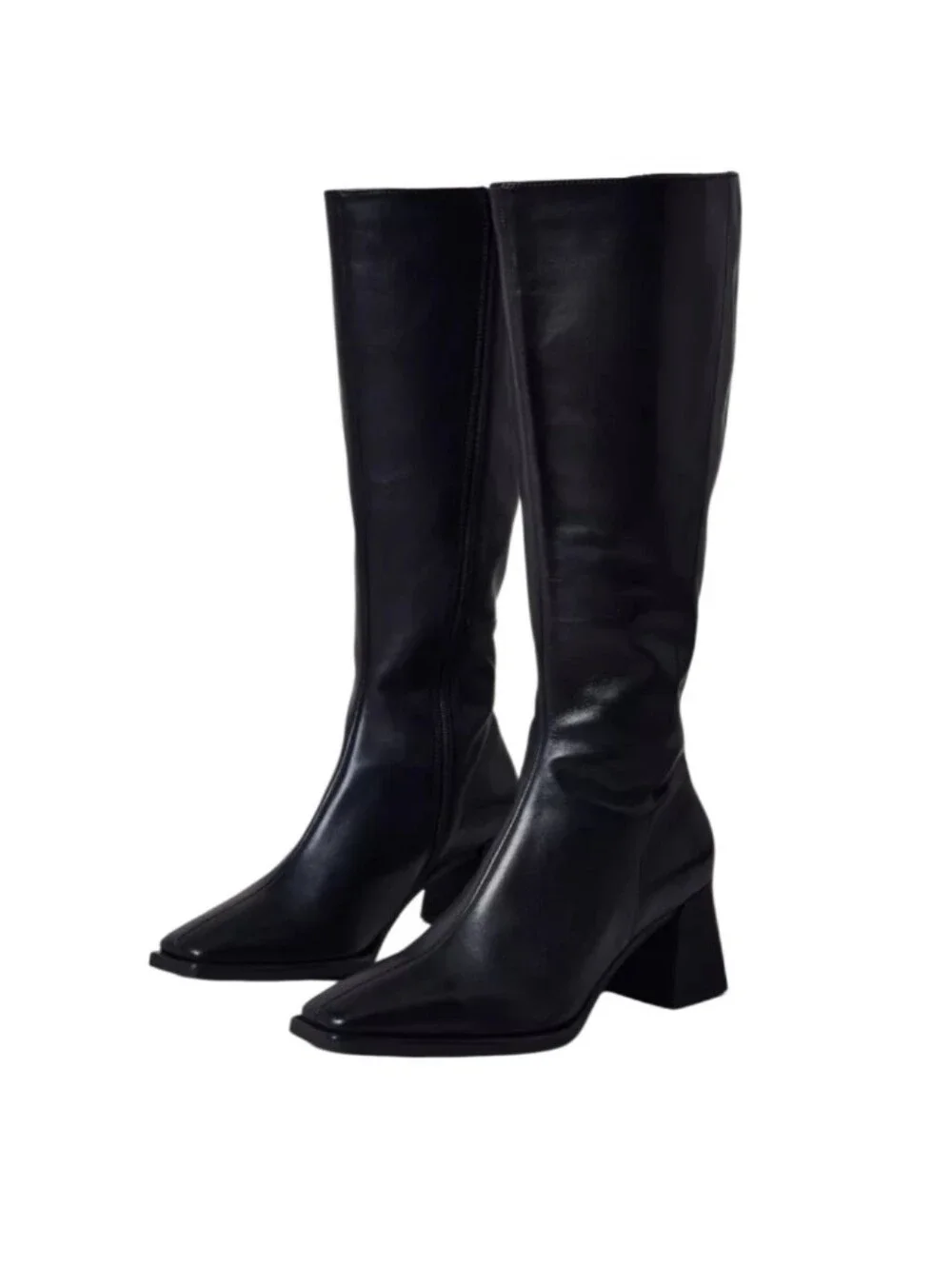 #B503 Classic Black Knee-High Block Heel Boots
